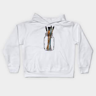 Art Teacher/Student Paint Brushes In A Clear Mason Jar Kids Hoodie